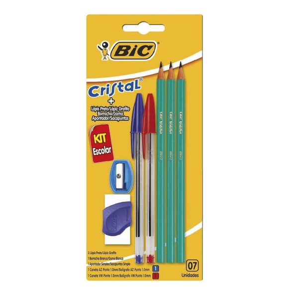BIC Kit Escolar Completo : 2 Canetas Esferográficas, 3 Lápis Evolution, 1 Borracha e 1 Apontador