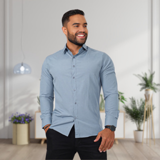 Camisa social manga longa masculina slim fit não amassa lisa sem bolso