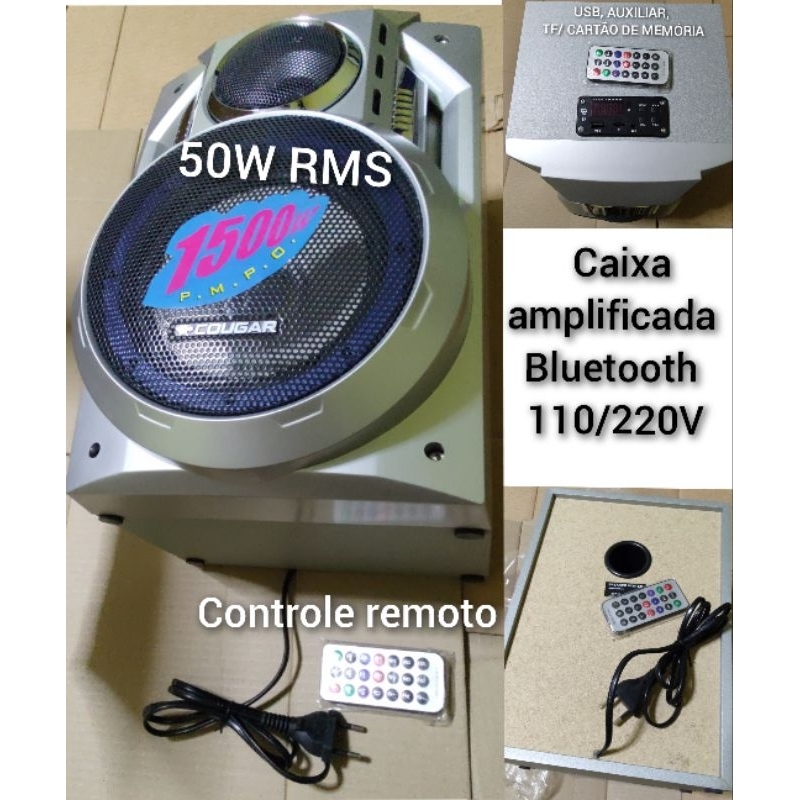 Caixa de som Amplificada 50W RMS com Bluetooth, USB, Auxiliar, TF/ Cartão de Memória, Bivolt 110/220V