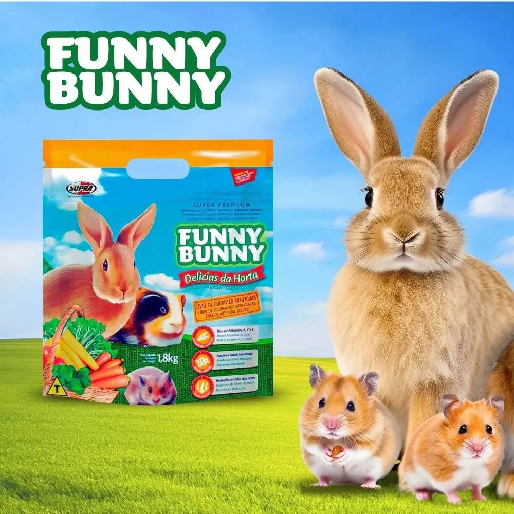 Funny Bunny Delícias da Horta 1,8kg Ração para Coelhos, Hamster e Roedores.