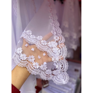 Véu CCB Congregação Algodão e Poá Renda Guipir Redondo Bico Mod-028 em Oferta na Shopee