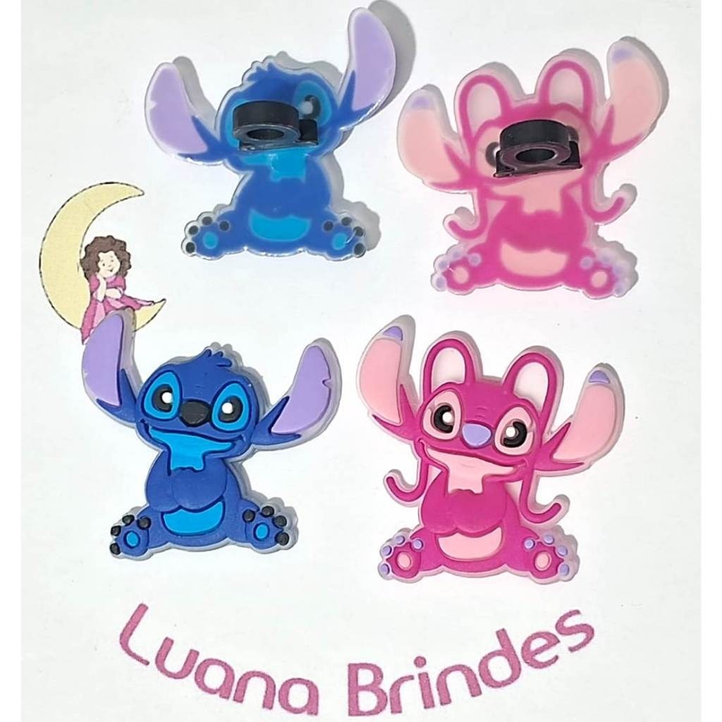 Ponteira P/Lápis Stitch e Angel Emborrachado 4cm Pcts com 40 Unidades