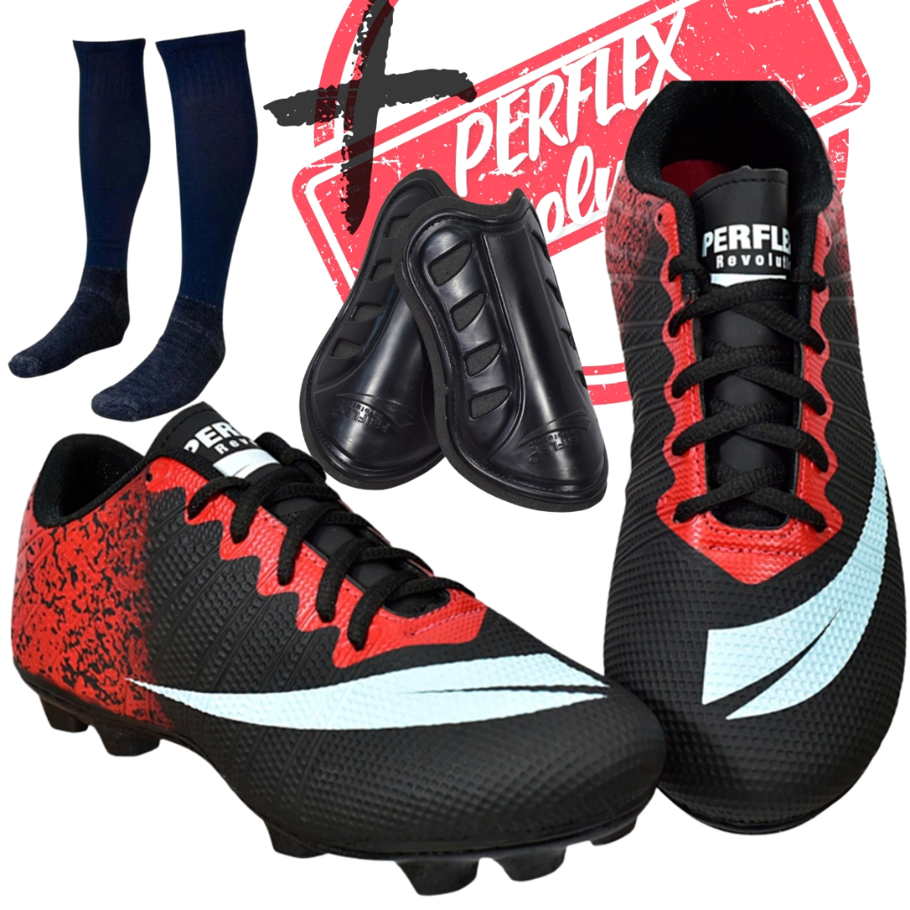 Chuteira Campo Adulto Infantil com Meião e Caneleira Colada e costurada PROMOÇÃO