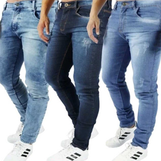 Kit 3 Calças Jeans Masculina Slim Elastano em Oferta na Shopee