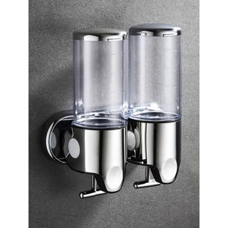 Dispensador Manual de Sabonete Líquido/Shampoo/Multifuncional Suporte Parede prateado com garrafa transparene