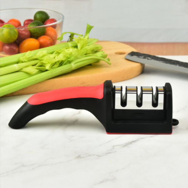 Amolador Afiador De Facas Em Aço Inox Profissional Com 3 Afiadores Profissional 21.5x5,8x5,1 CM Promoção