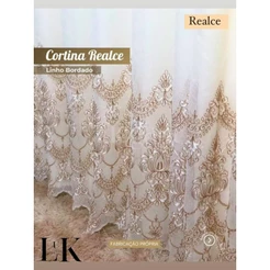 Cortina Para Sala Porta Elegant em Linho Bordada Clássica - 4,00x 2,70 e 3,00 x 2,70
