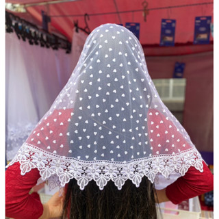 Véu CCB Tule Poá Coração Renda Guipir Redondo Bico Mod-023 em Oferta na Shopee