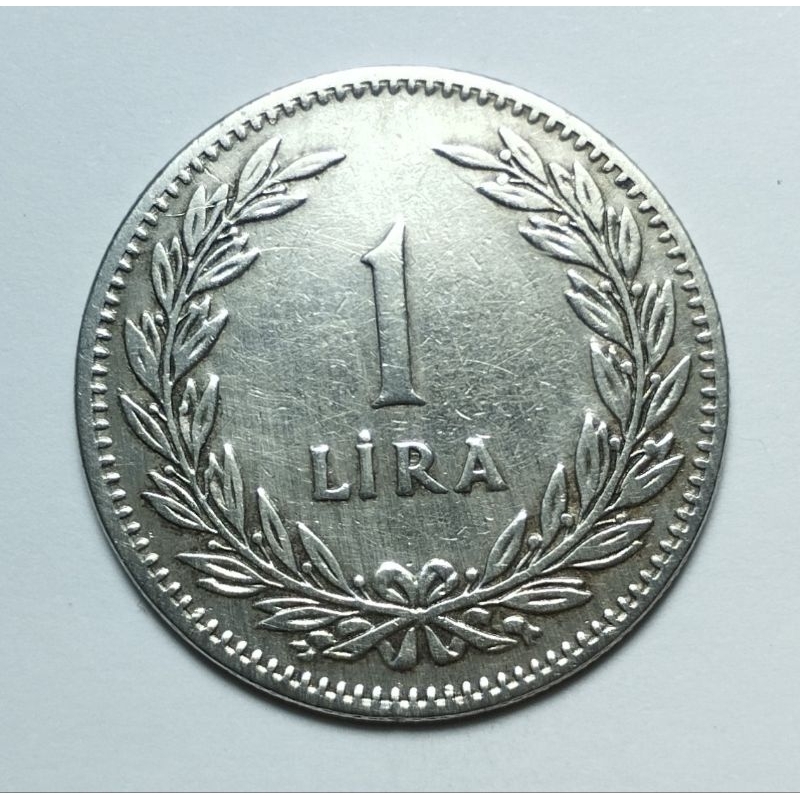 Moeda Turquia 1 lira 1947 7,5 g prata 0,600