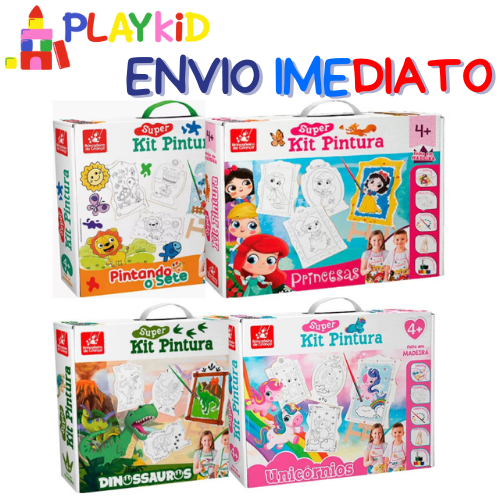 Super Kit Pintura - Criança Com 4 Telas Cavalete + 6 Tintas - Brincadeira em Oferta na Shopee