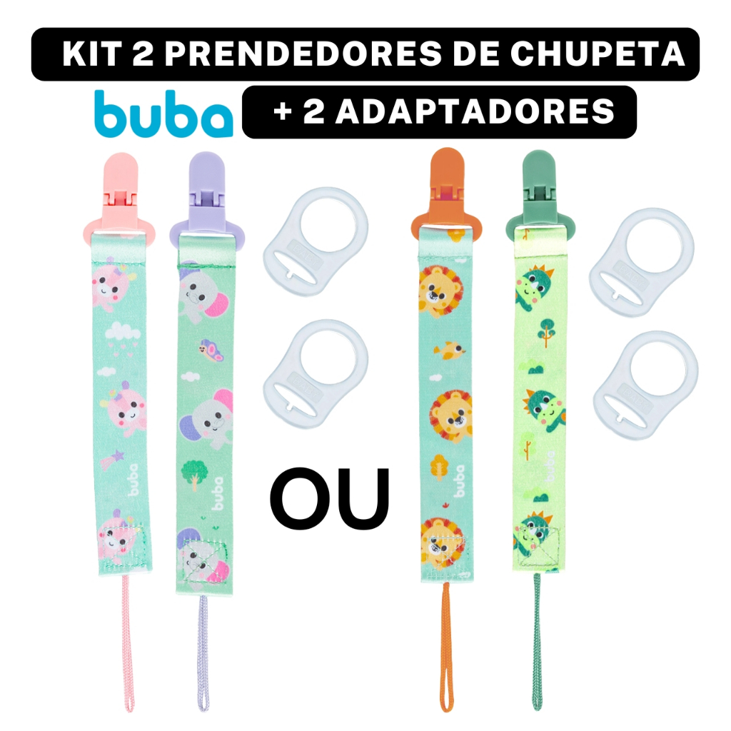 Kit 2 Prendedor de Chupeta Mam Menino Menina Buba com Adaptador de Silicone