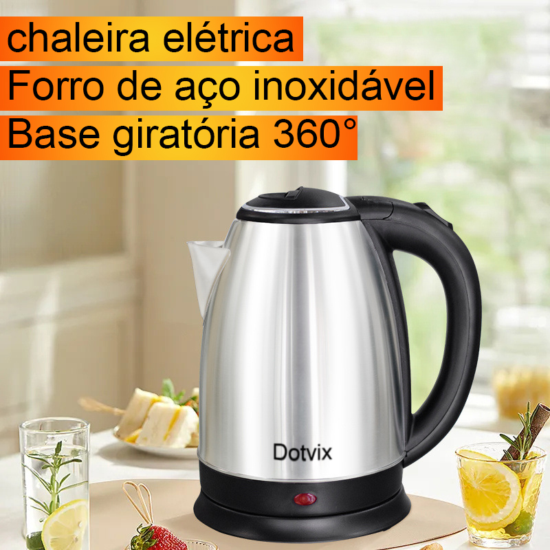 Chaleira Elétrica de Aço Inox, 1.8L , 110V/220V, Ferve Água Rápido com Tampa e Desligament...
