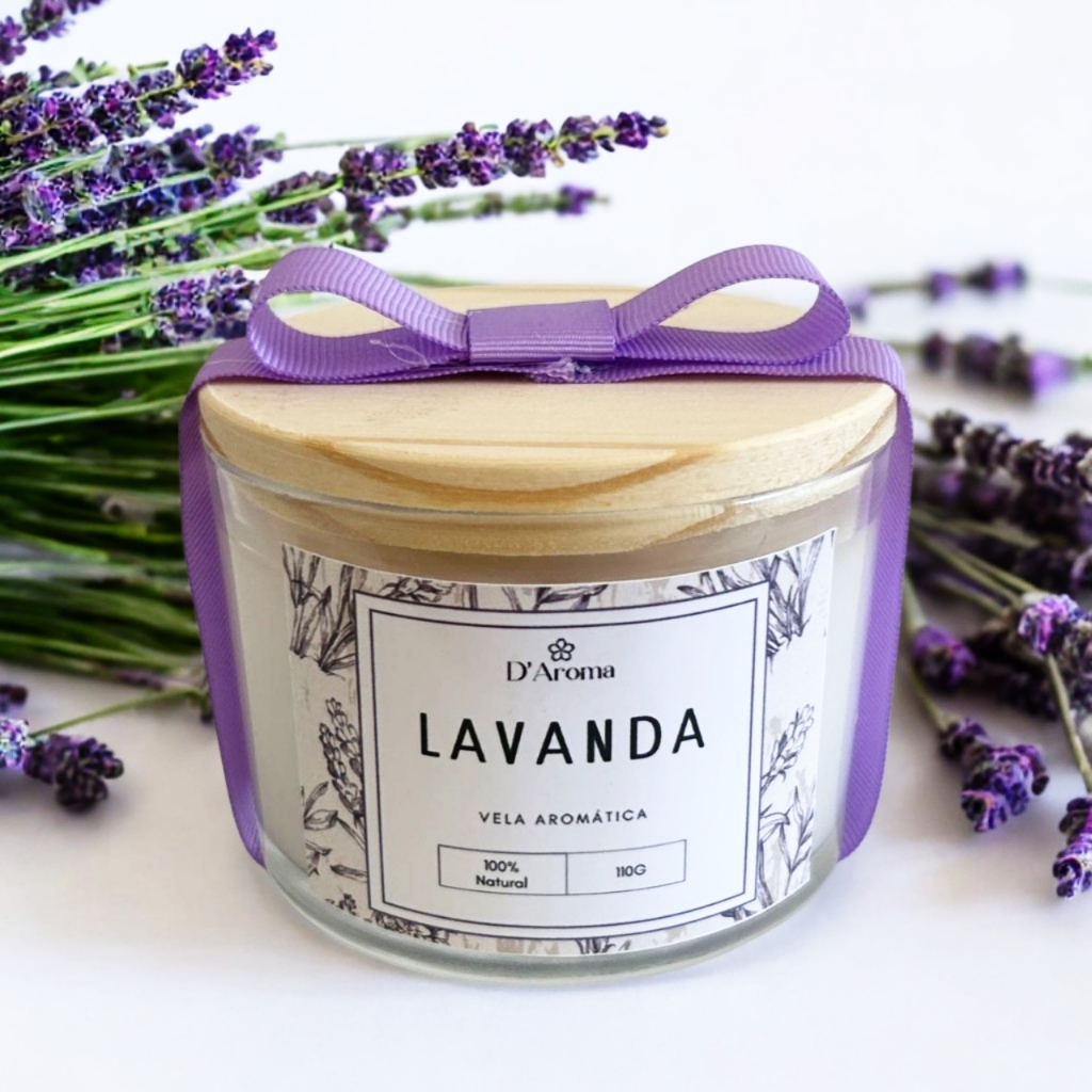 Vela aromática perfumada lavanda capim limao bamboo cha branco e cereja com avela