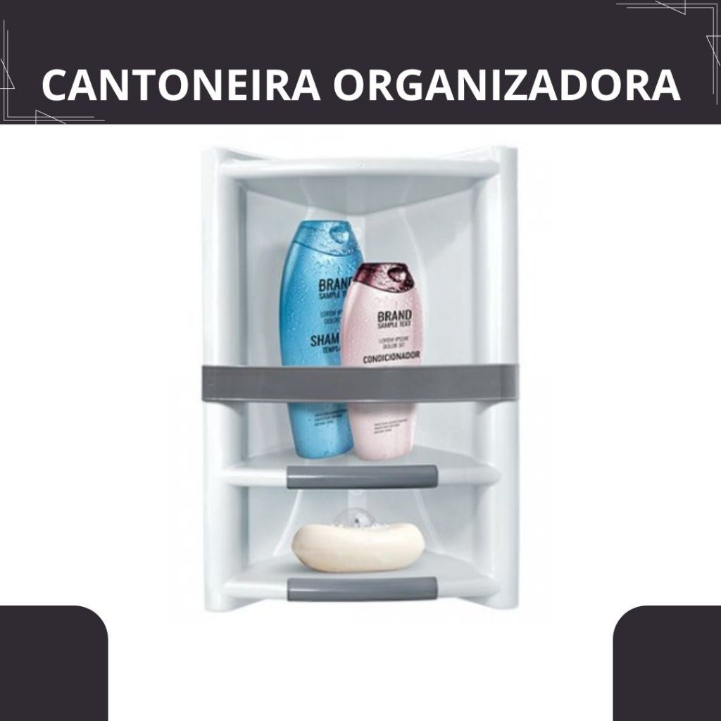 🛠️ Cantoneira Plástica Grande para Utilidades - Branca, Cinza ou Preta com Haste Frontal - TOY 25722/25721/25720