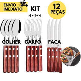 Jogo de Talheres com 12 Peças de Inox com Cabo de Madeira Excelente Qualidade para uso Residencial Restaurante Hotel Bar em Oferta na Shopee