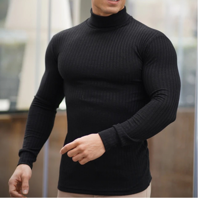 Casaco Blusa Cacharrel malha canelada Sintética Gola Alta