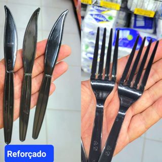 Kit Talher Refeição Preto Forte Descartável Churrasco Reforçado Garfo Faca 100 200 300 Unidades em Oferta na Shopee