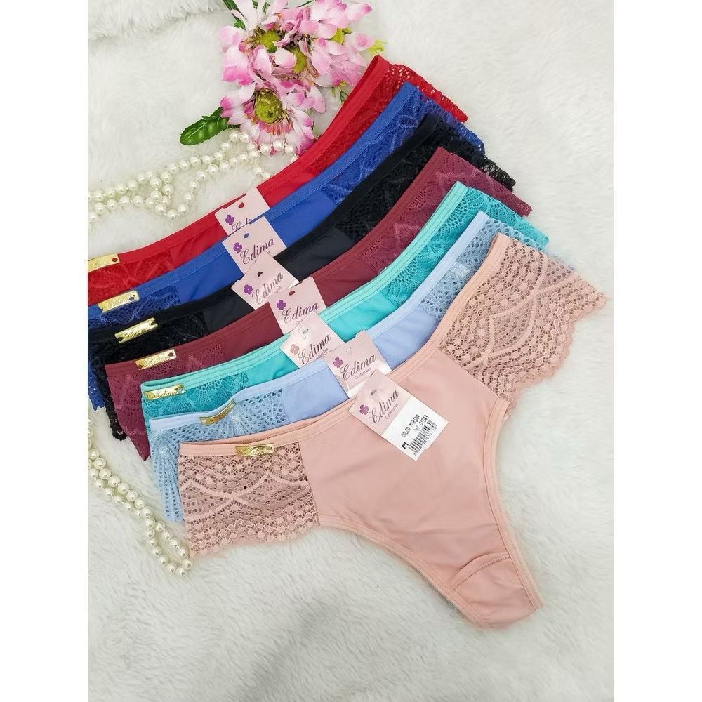 Kit 10 Calcinhas Tanga Fio Microfibra Renda Lateral Conforto e Sensualidade Dia a Dia e Se...