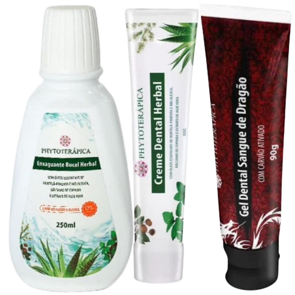 Kit Higiene Bucal Enxaguante+Creme Dental Melaleuca + Pasta de dente Sangue de Dragão Clareadora - Phytoterápica