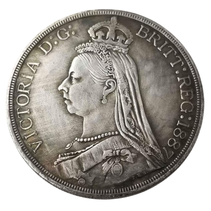Moeda do Reino Unido 1887 - Rainha Vitória - comemorativa dos 50 anos de sua subida ao trono - cópia para colecionadores