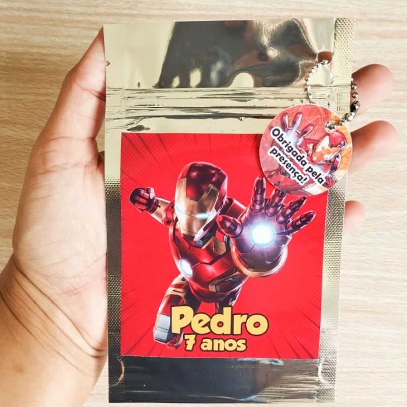 kit Saquinhos metalizados Tam P para guloseimas Homem de ferro, fazemos outros temas, lembrancinhas de festa infantil