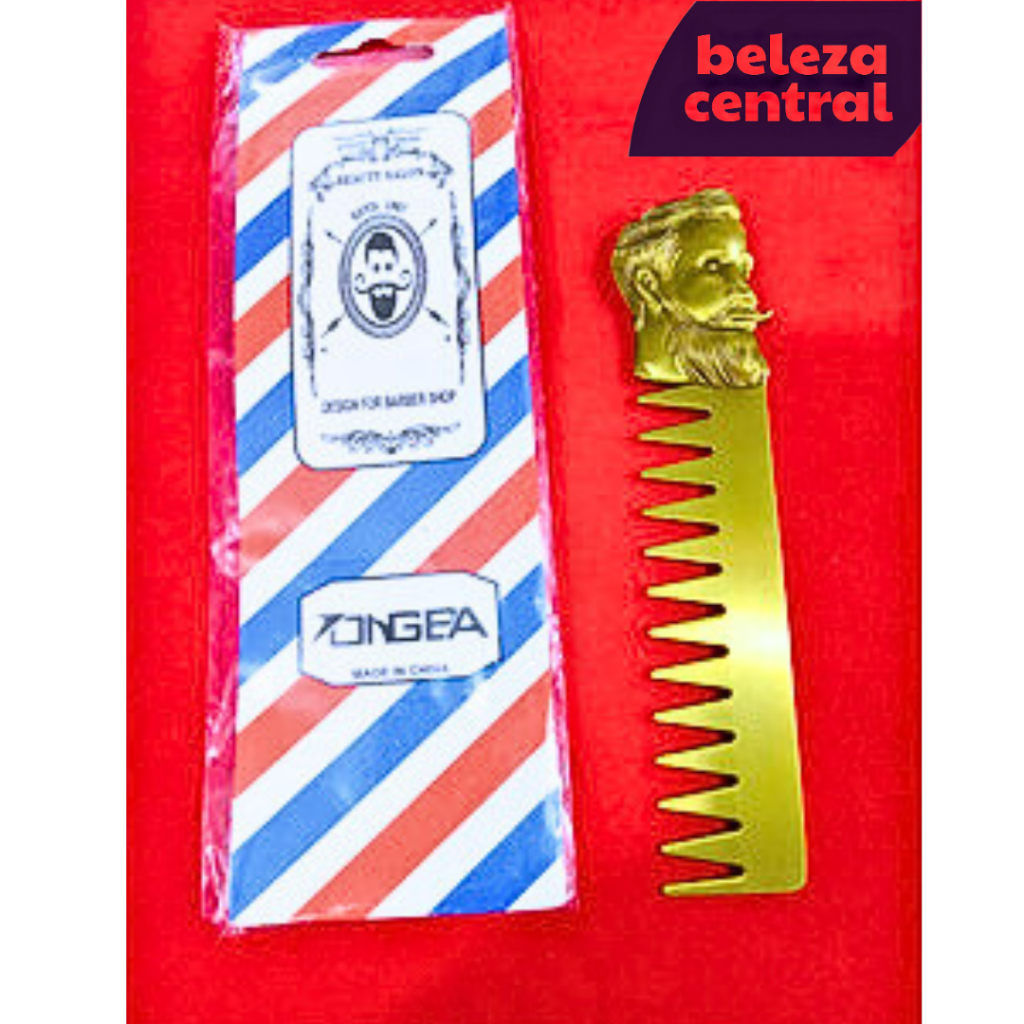 Pente p Barba Cabelo Afro e Uso Profissional Estilo Casual - Metal - Importado