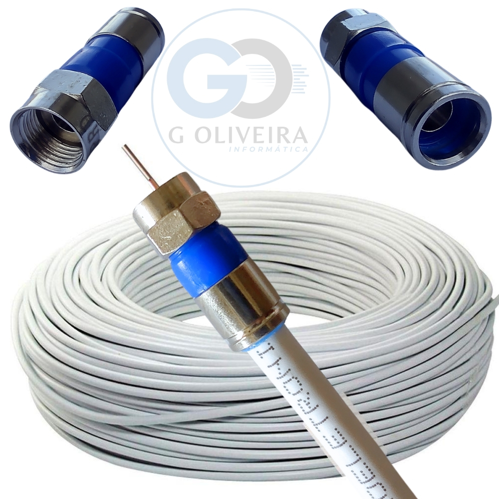 Cabo Coaxial para Antena de TV Flexivel 90% Malha RG6 - 10/15/20/25/30/40 metros crimpado - Proeletronic