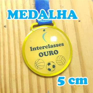 Kit Medalha 5 cm Esportiva Estudantil Premiação Torneio Resinada com fita de cetim Futebol Basquete