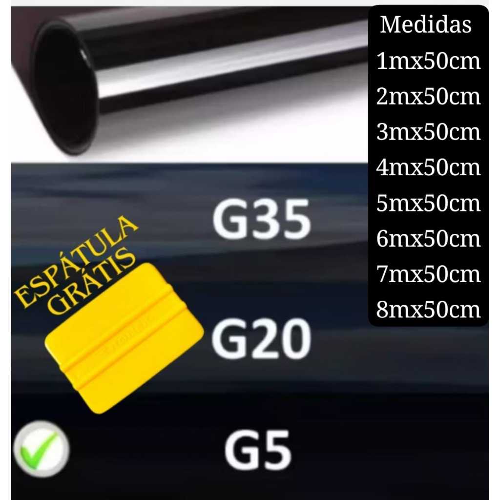 Película Tipo Insulfilm G5, G20, G35 Automotiva e Residencial –Janelas, Portas, largura 50cm