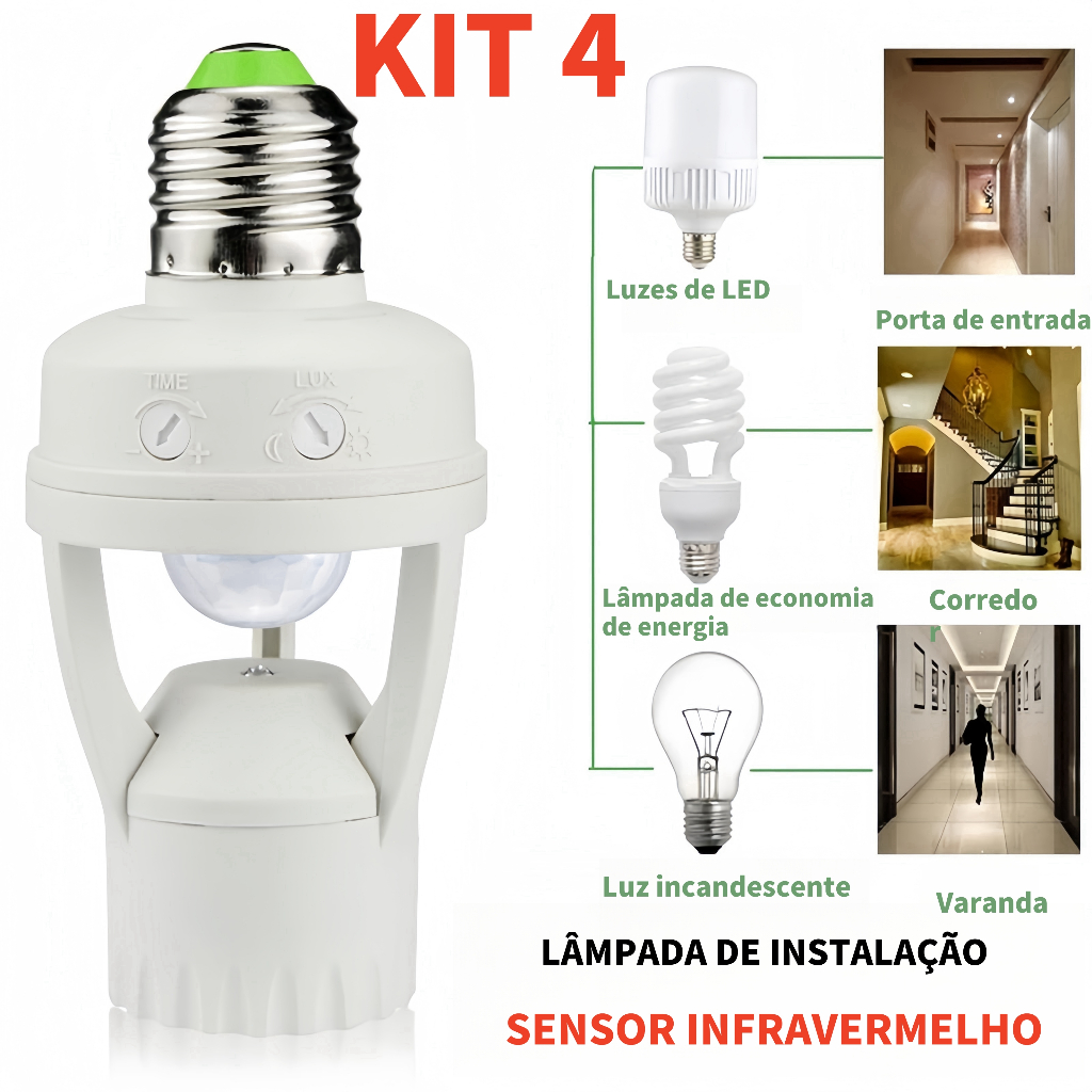 KIT Sensor De Presença Com Fotocélula Para Lâmpada Soquete em Oferta na Shopee