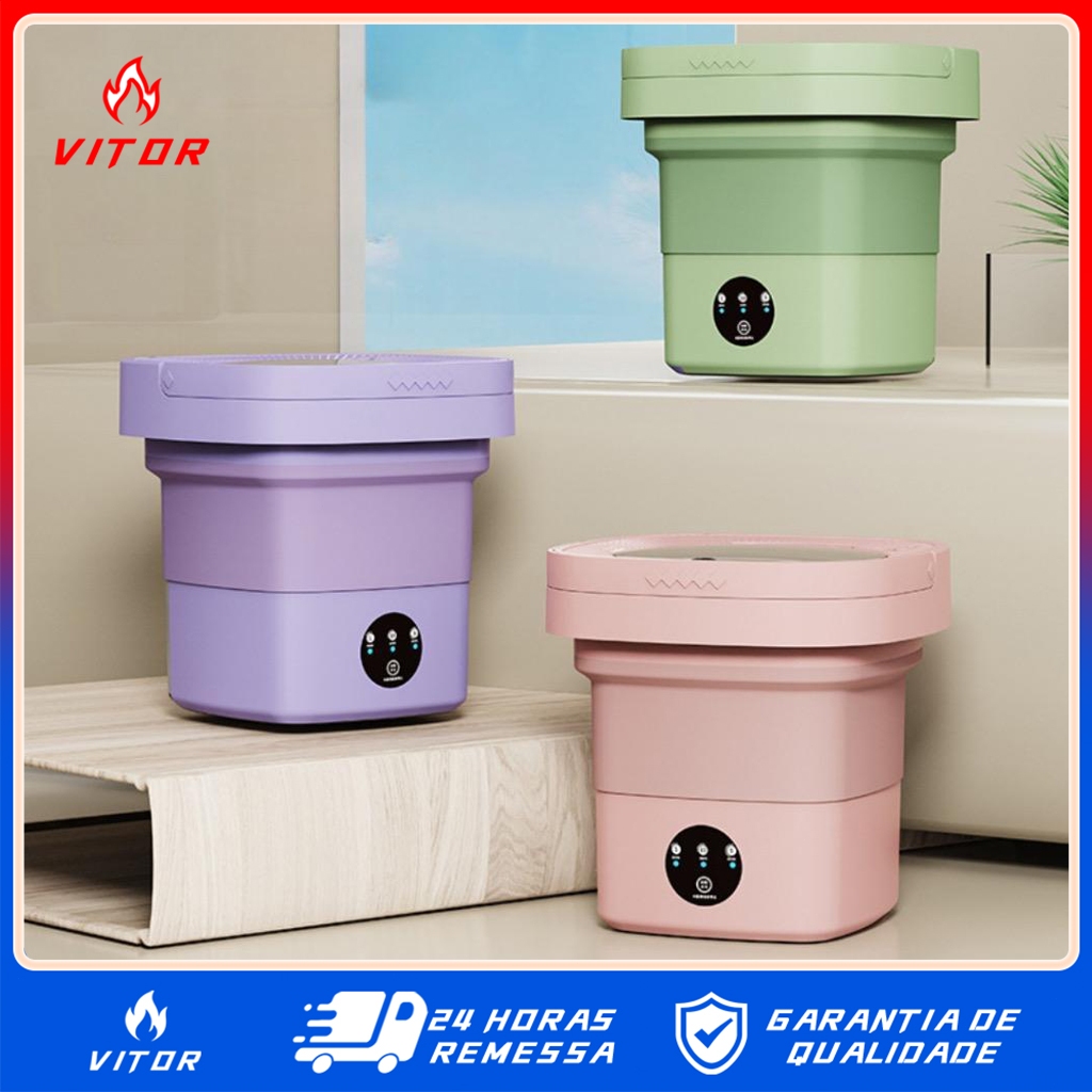 Mini máquina de lavar 6,5 Litros roupa dobrável portátil moderna automática viagem VITOR