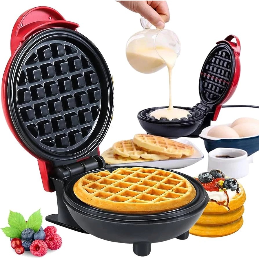 Mini Máquina de Waffles Elétrica Portátil Antiaderentes Fazer Panquecas Automática 110V