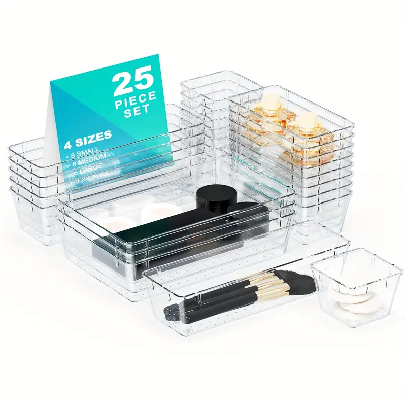 Kit 16/25 Organizadores multiuso modular Acrílico Cristal Modular Para Geladeiras Maquiagens Gavetas Armarios