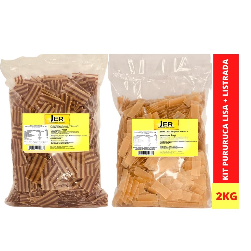 Kit com 1kg Pururuca Listrada + 1kg Pururuca Lisa ( Pellets de trigo )