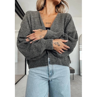 Casaco Curto Cardigan de Tricot Mousse Feminino Manga Longa Bufante Casaqueto Curto de Tricô Fio Mousse Inverno em Oferta na Shopee