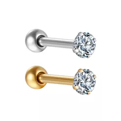 Piercing Microbell Reto Aço Cirúrgico Zircônia Cravejada Redonda Helix Flat Conch Tragus Lóbulo