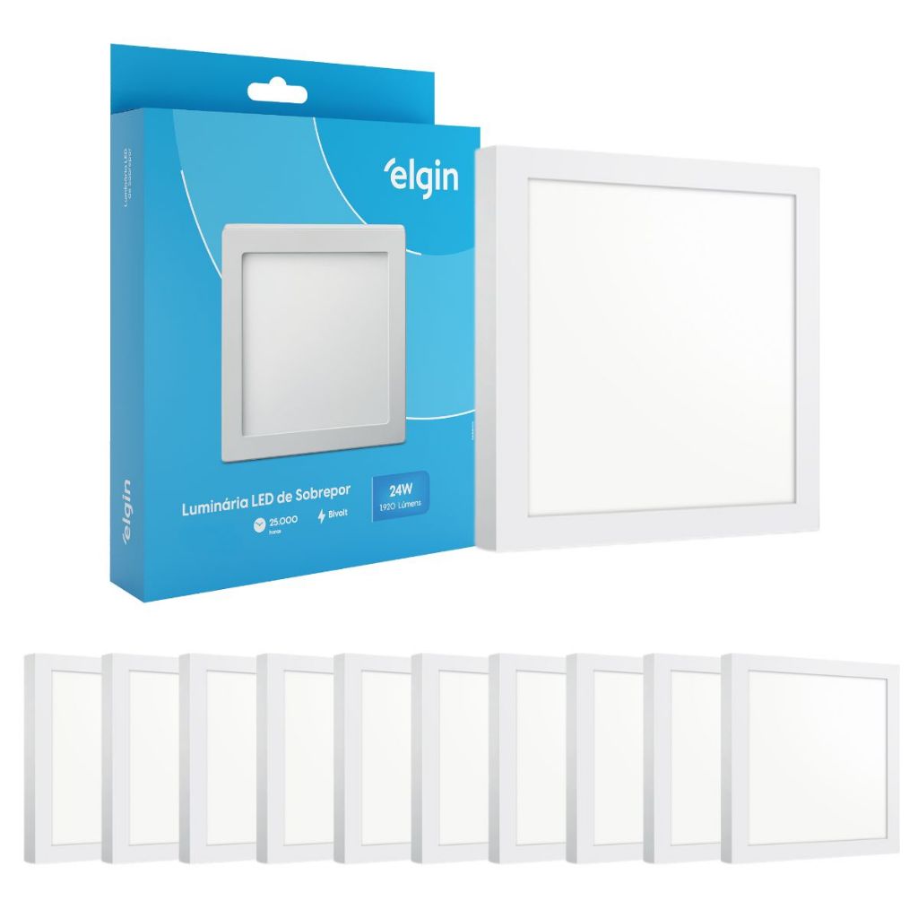 Kit 10 Luminaria Painel Plafon Sobrepor Bivolt Quadrado 24w Led Teto - ELGIN em Oferta na Shopee