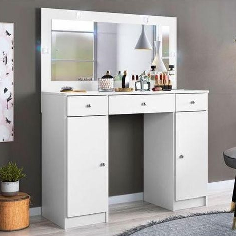 Penteadeira Demóbile Carisma com Espelho 4 LEDs com 3 Gavetas e 2 Portas Branca em Oferta na Shopee