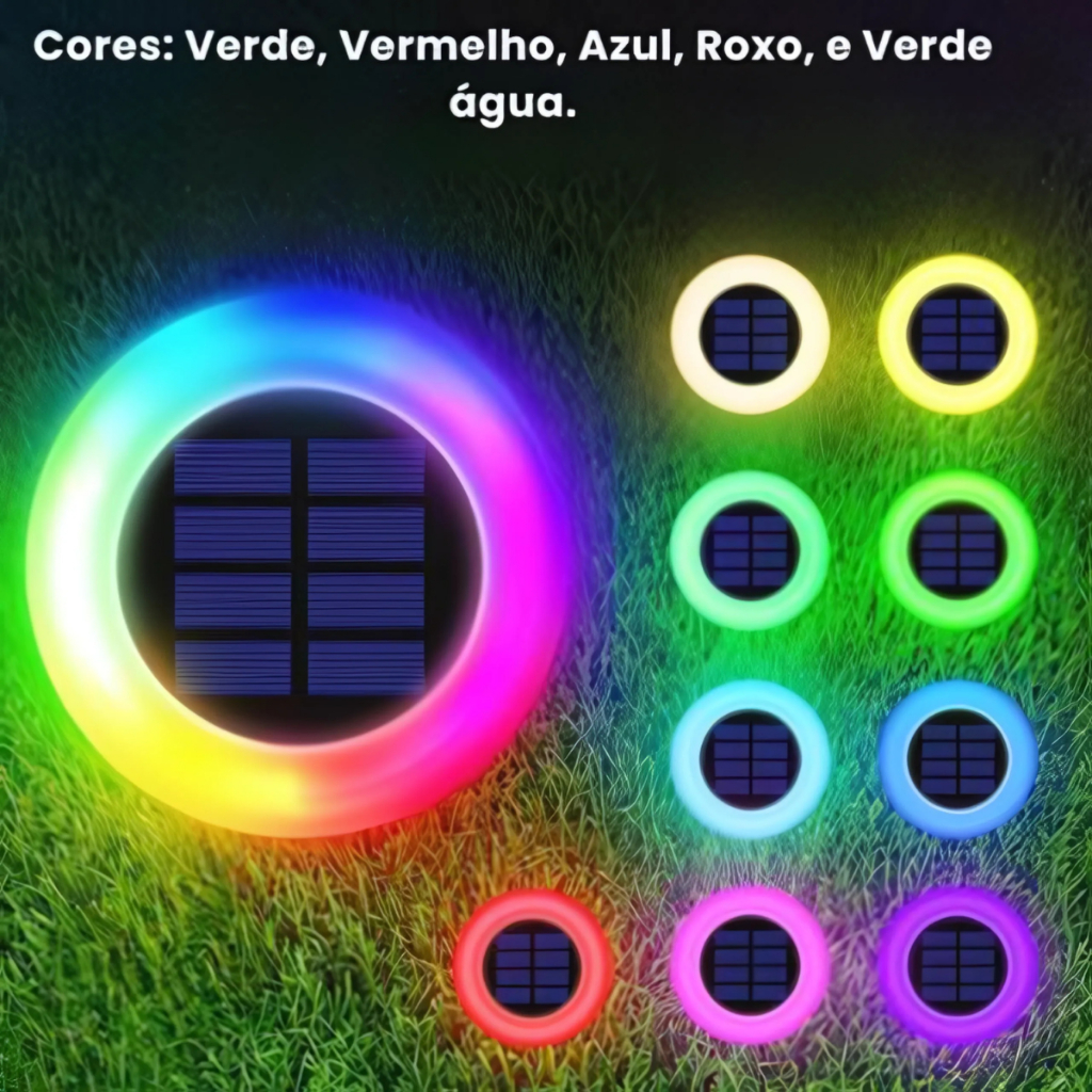 Luminária Espeto Jardim Energia Solar LED RGB Prova D'água Chão Redondo RGB