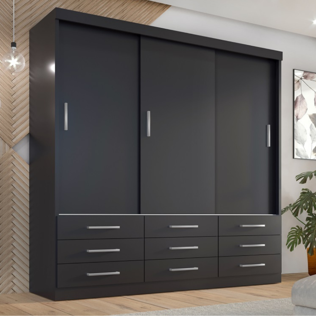 Guarda Roupa Casal Capri 3 Portas Correr 9 Gav - Home & Living