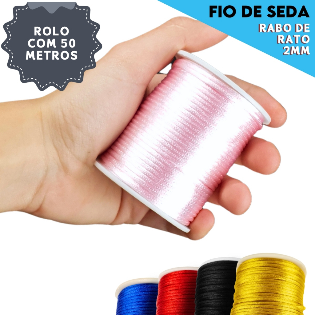 Fio De Seda Várias Cores - Cordão Rabo De Rato 2 Mm Rolo Com 50 Metros - Aero em Oferta na Shopee