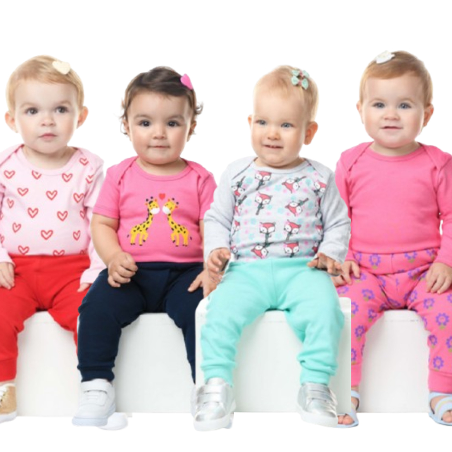 Kit Body Bebê Menina Conjunto 3 Peças (1 Body Manga Longa+ 1 Body Manga Curta +1 Calça Mijão) 100% Algodão Recém Nascido
