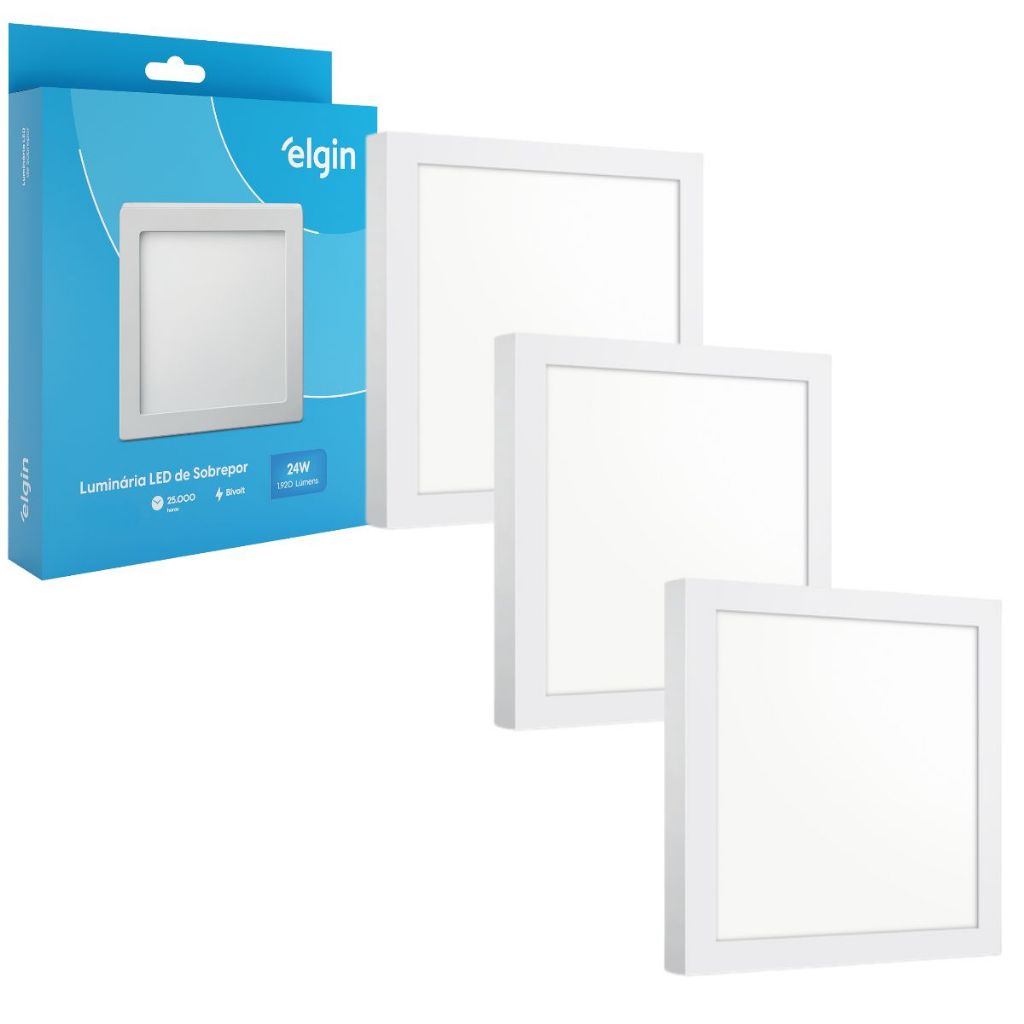 Kit 3 Painel Plafon Sobrepor Quadrado Led 24w Bivolt ELGIN em Oferta na Shopee