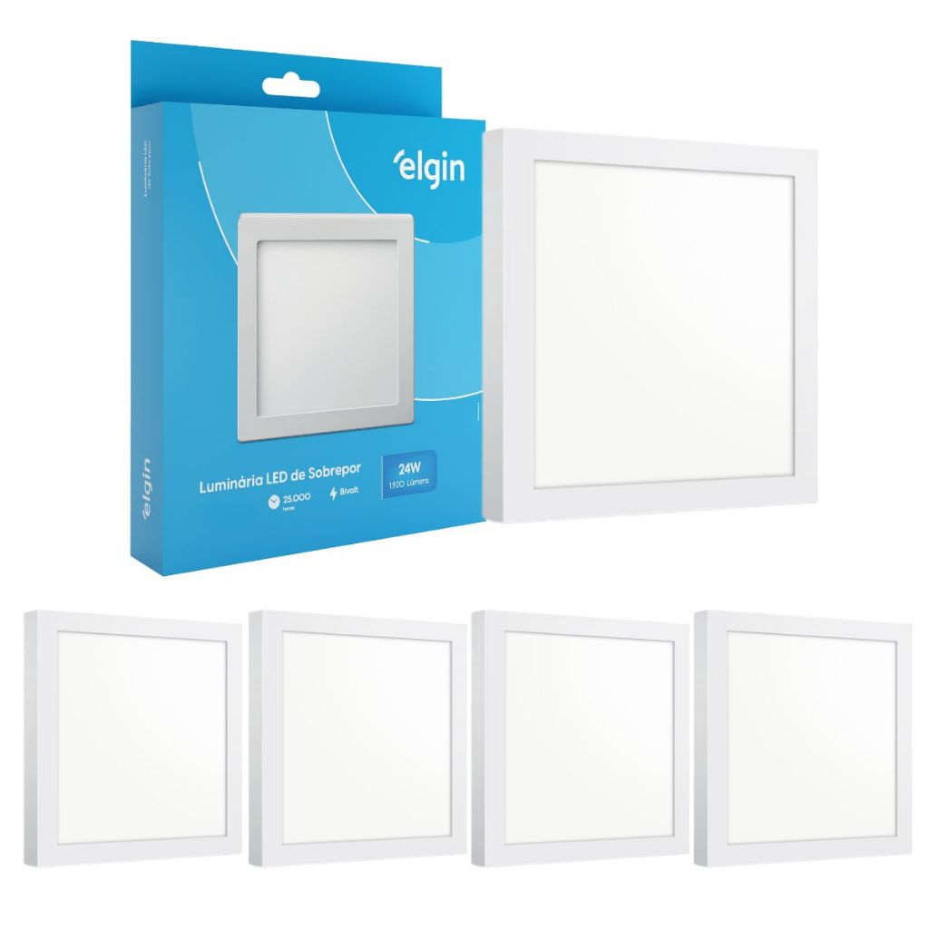 Kit 4 Painel Plafon Sobrepor Quadrado Led 24w Bivolt ELGIN