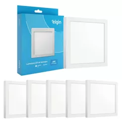 Kit 5 Painel Plafon Sobrepor Quadrado Led 24w Bivolt ELGIN