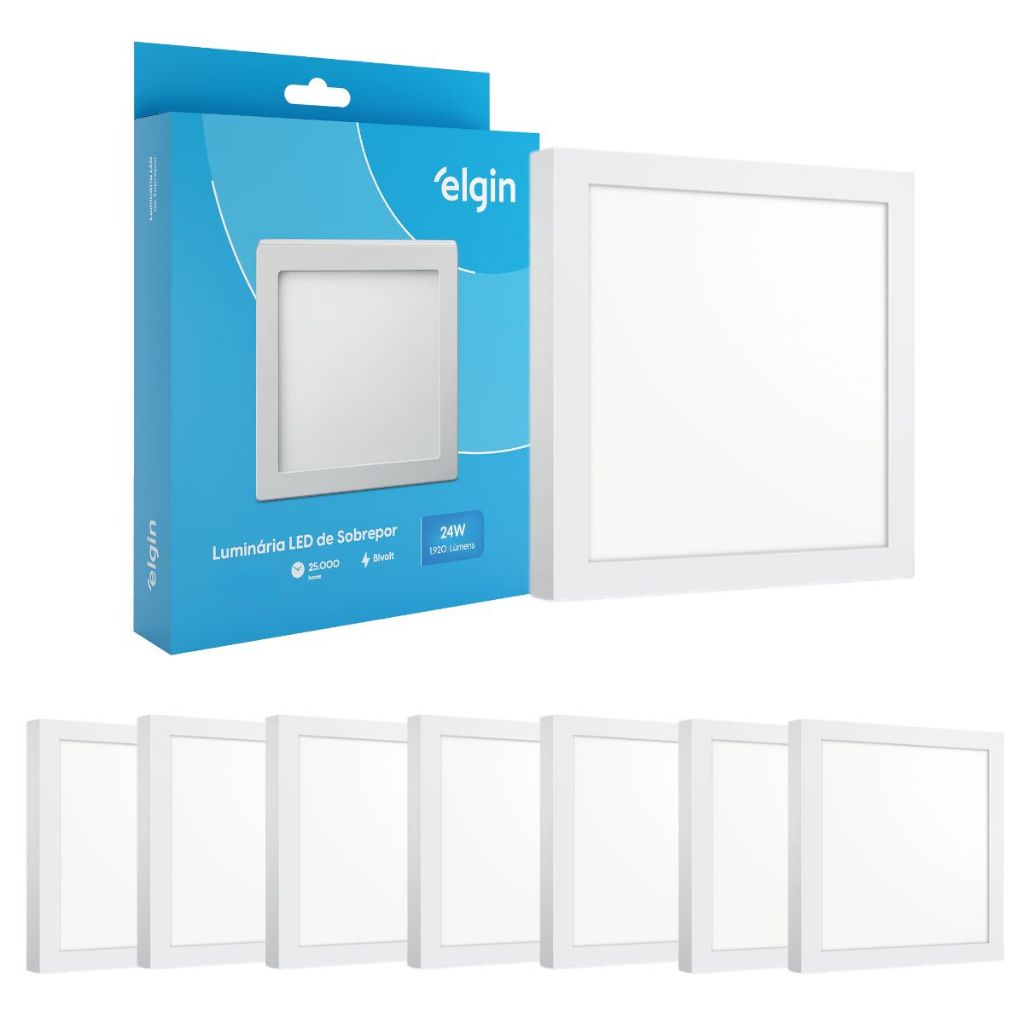 Kit 7 Painel Plafon Sobrepor Quadrado Led 24w Bivolt ELGIN em Oferta na Shopee