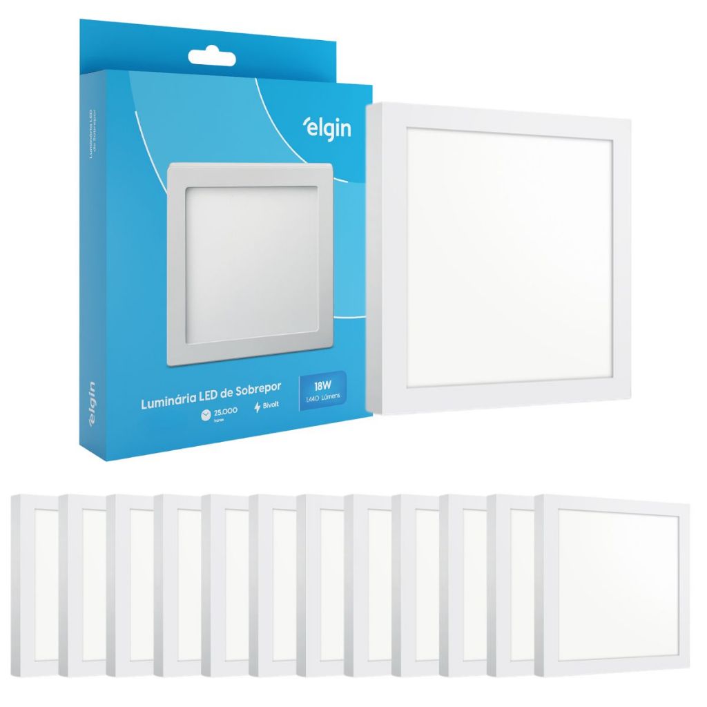 Kit 12 Painel Plafon Sobrepor Quadrado Led 24w Bivolt ELGIN em Oferta na Shopee