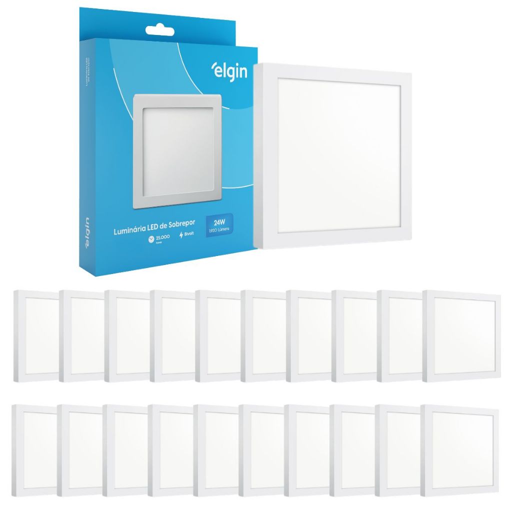 Kit 20 Painel Plafon Sobrepor Quadrado Led 24w Bivolt ELGIN
