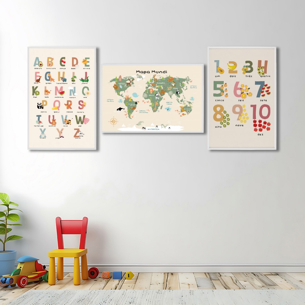 Quadro Decorativo Infantil Mundo Encantado dos Animais: Explorando o Alfabeto e os Números em Oferta na Shopee