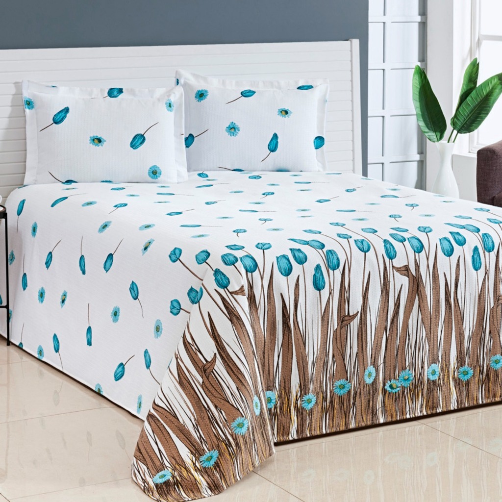 Cobre Leito Bella Piquet Super King 03 Peças Estampas em Oferta na Shopee